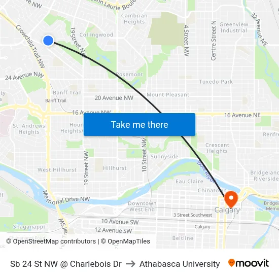 Sb 24 St NW @ Charlebois Dr to Athabasca University map