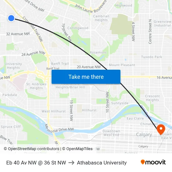 Eb 40 Av NW @ 36 St NW to Athabasca University map