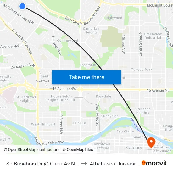 Sb Brisebois Dr @ Capri Av NW to Athabasca University map
