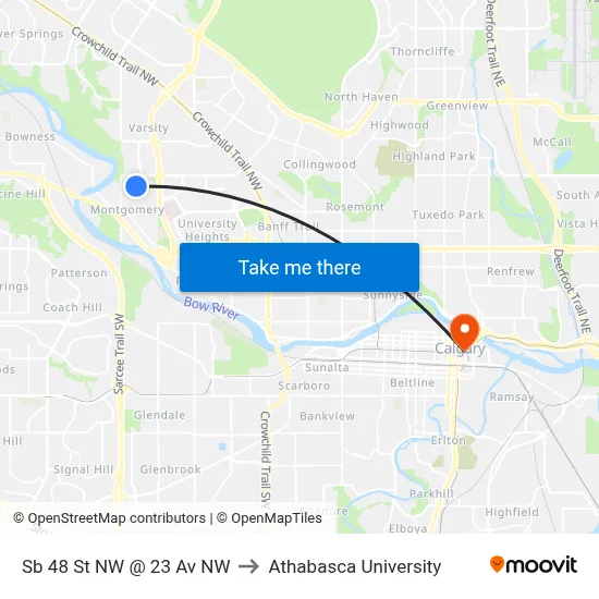 Sb 48 St NW @ 23 Av NW to Athabasca University map