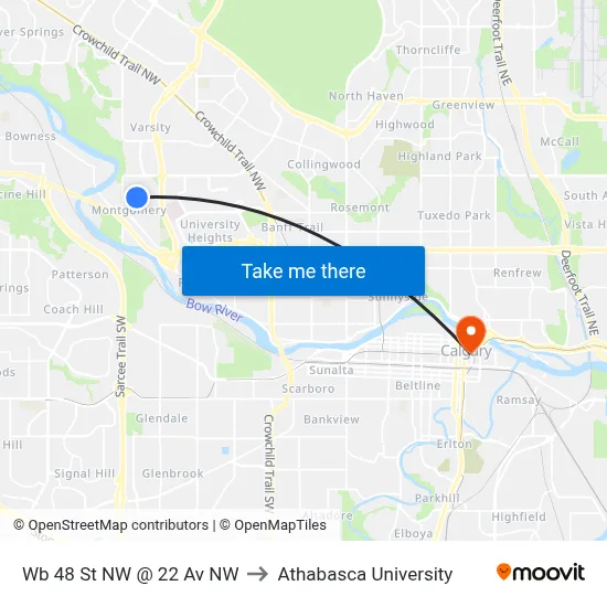 Wb 48 St NW @ 22 Av NW to Athabasca University map