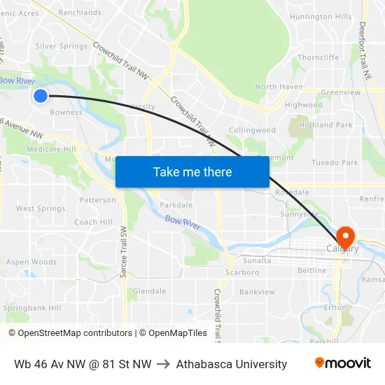 Wb 46 Av NW @ 81 St NW to Athabasca University map