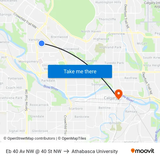 Eb 40 Av NW @ 40 St NW to Athabasca University map