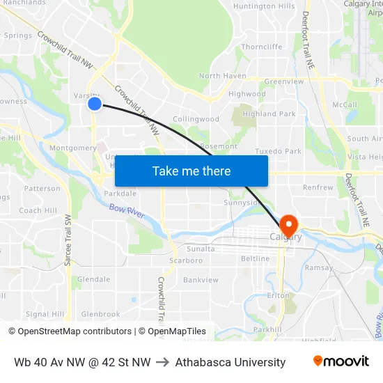 Wb 40 Av NW @ 42 St NW to Athabasca University map