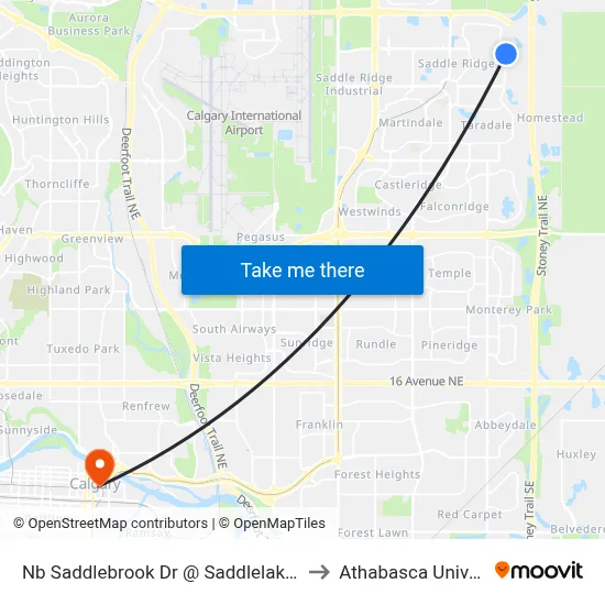 Nb Saddlebrook Dr @ Saddlelake Wy NE to Athabasca University map