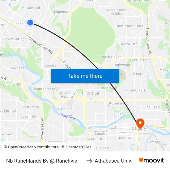 Nb Ranchlands Bv @ Ranchview Dr NW to Athabasca University map