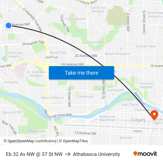 Eb 32 Av NW @ 37 St NW to Athabasca University map