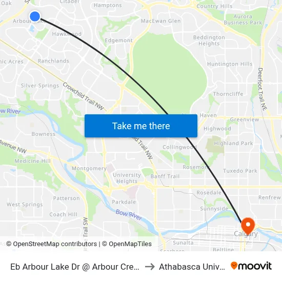 Eb Arbour Lake Dr @ Arbour Crest Dr NW to Athabasca University map