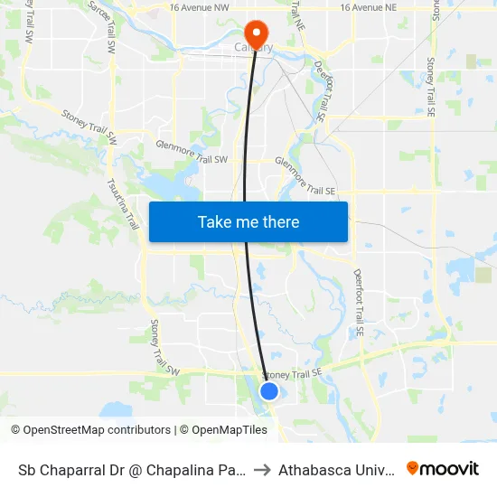 Sb Chaparral Dr @ Chapalina Park Cr SE to Athabasca University map