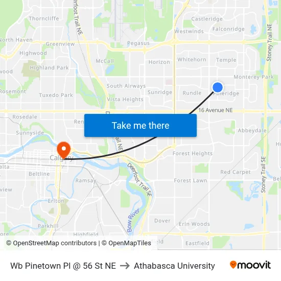 Wb Pinetown Pl @ 56 St NE to Athabasca University map