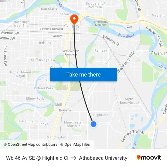 Wb 46 Av SE @ Highfield Ci to Athabasca University map