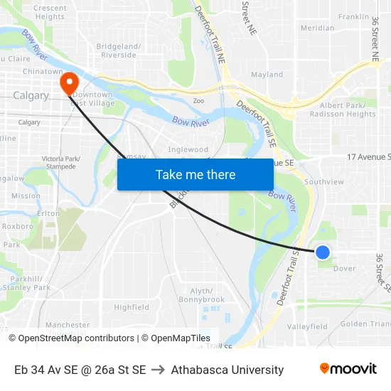 Eb 34 Av SE @ 26a St SE to Athabasca University map