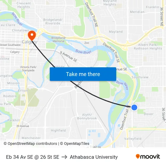 Eb 34 Av SE @ 26 St SE to Athabasca University map