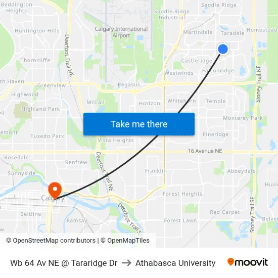 Wb 64 Av NE @ Tararidge Dr to Athabasca University map