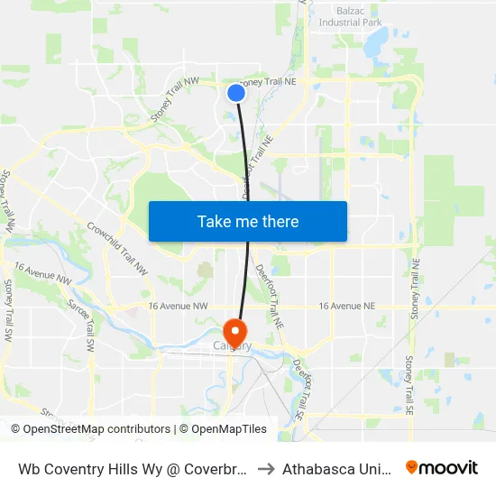 Wb Coventry Hills Wy @ Coverbrook Gr NE to Athabasca University map