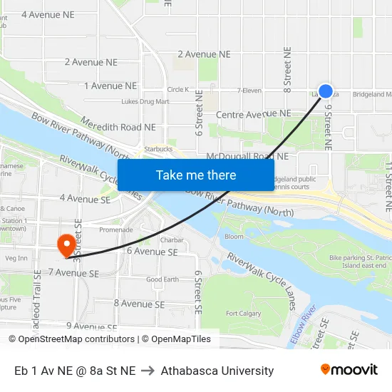 Eb 1 Av NE @ 8a St NE to Athabasca University map