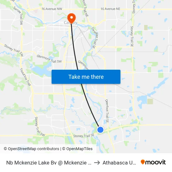 Nb Mckenzie Lake Bv @ Mckenzie Meadows Dr SE to Athabasca University map