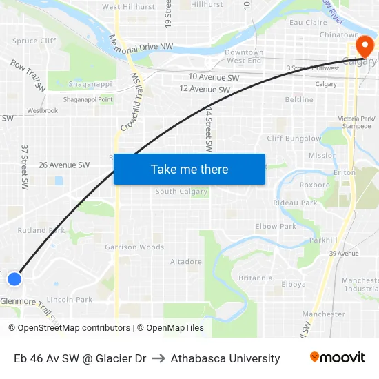 Eb 46 Av SW @ Glacier Dr to Athabasca University map