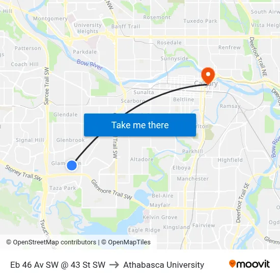 Eb 46 Av SW @ 43 St SW to Athabasca University map