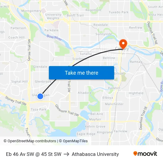 Eb 46 Av SW @ 45 St SW to Athabasca University map