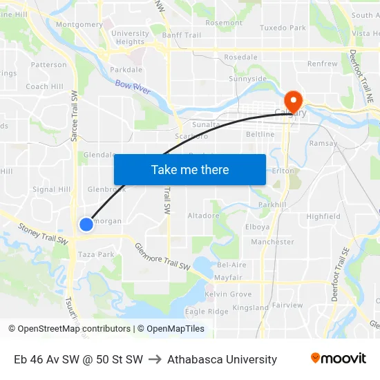 Eb 46 Av SW @ 50 St SW to Athabasca University map
