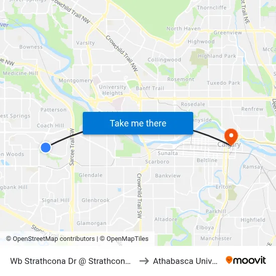 Wb Strathcona Dr @ Strathcona Dr SW to Athabasca University map