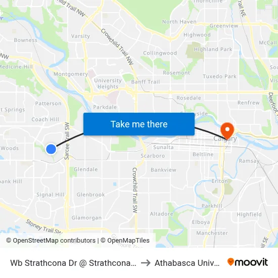Wb Strathcona Dr @ Strathcona Rd SW to Athabasca University map