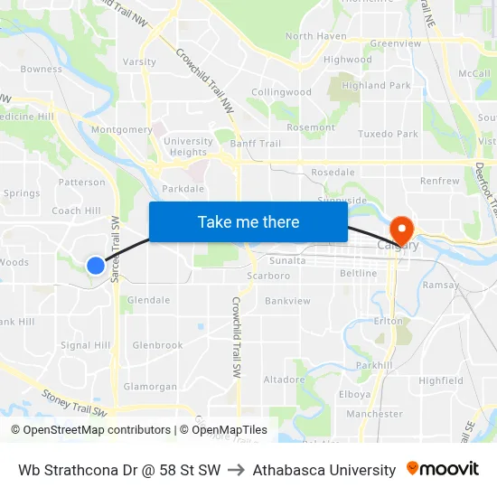 Wb Strathcona Dr @ 58 St SW to Athabasca University map