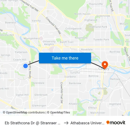 Eb Strathcona Dr @ Stranraer Pl SW to Athabasca University map