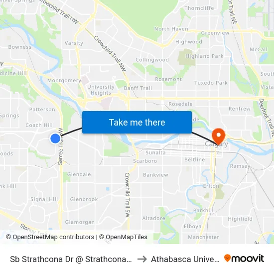 Sb Strathcona Dr @ Strathcona Hl SW to Athabasca University map