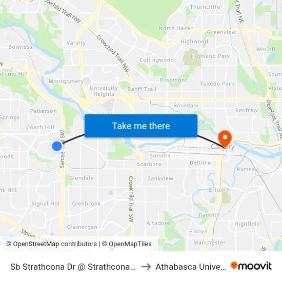 Sb Strathcona Dr @ Strathcona Cr SW to Athabasca University map