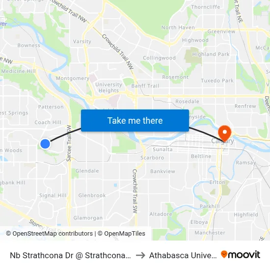 Nb Strathcona Dr @ Strathcona Dr SW to Athabasca University map