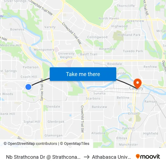 Nb Strathcona Dr @ Strathcona Rd SW to Athabasca University map