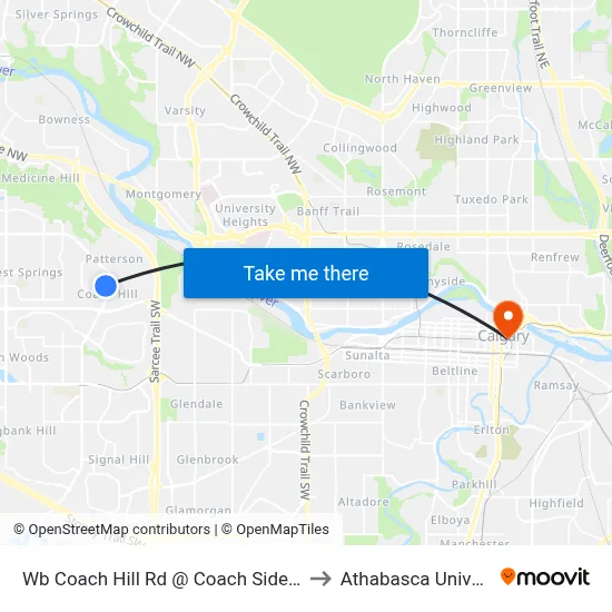 Wb Coach Hill Rd @ Coach Side Rd SW to Athabasca University map