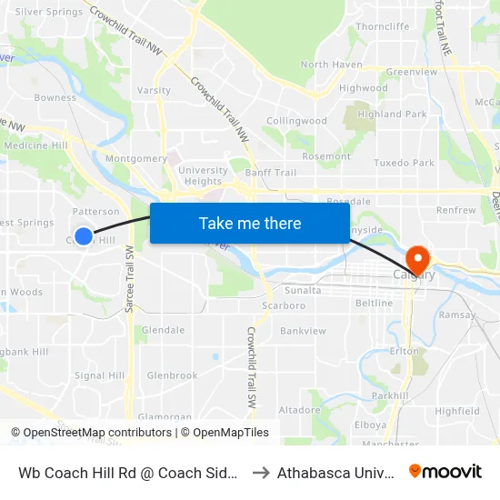 Wb Coach Hill Rd @ Coach Side Cr SW to Athabasca University map