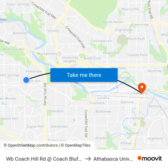 Wb Coach Hill Rd @ Coach Bluff Cr SW to Athabasca University map