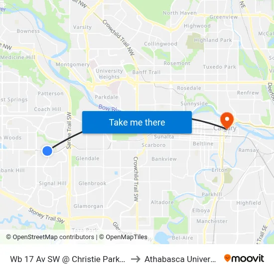 Wb 17 Av SW @ Christie Park Ga to Athabasca University map