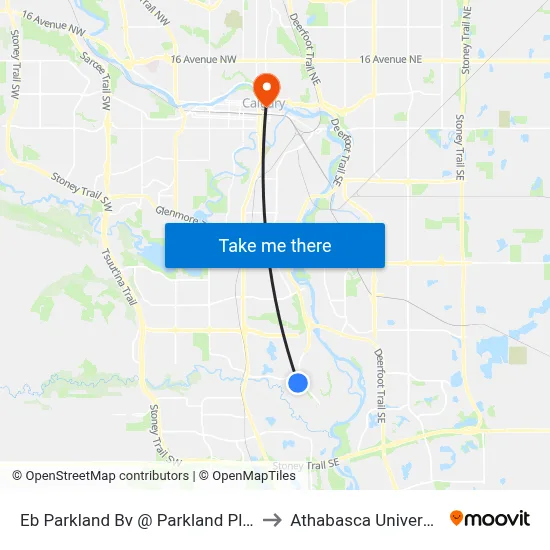 Eb Parkland Bv @ Parkland Pl SE to Athabasca University map