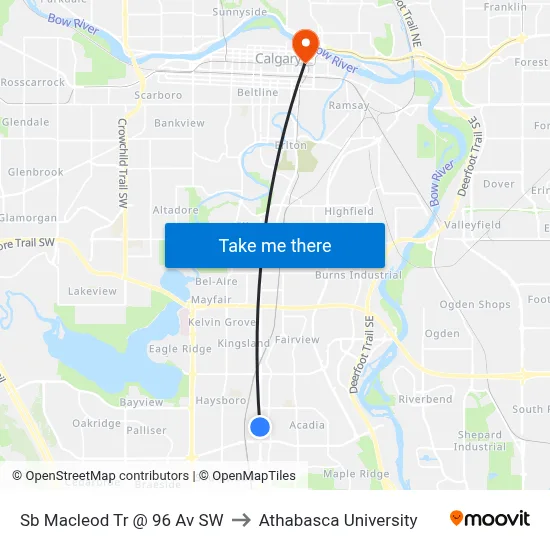 Sb Macleod Tr @ 96 Av SW to Athabasca University map
