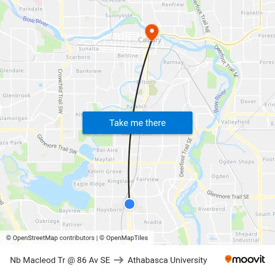 Nb Macleod Tr @ 86 Av SE to Athabasca University map