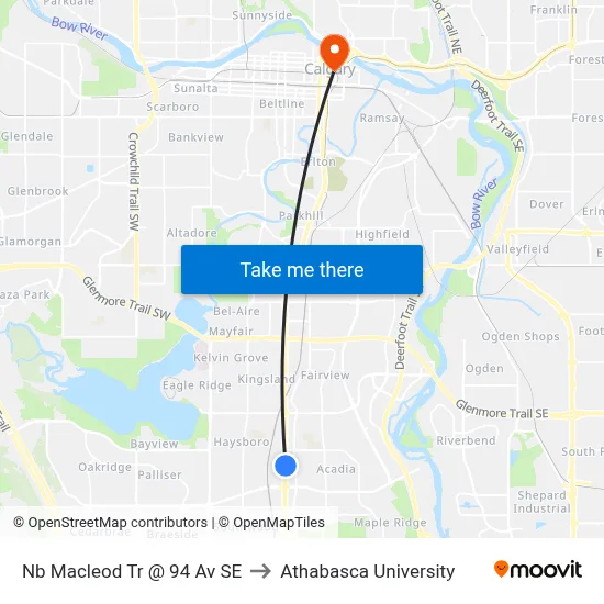 Nb Macleod Tr @ 94 Av SE to Athabasca University map