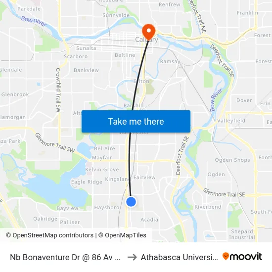 Nb Bonaventure Dr @ 86 Av SE to Athabasca University map