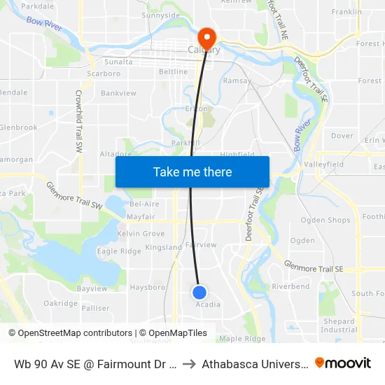 Wb 90 Av SE @ Fairmount Dr SE to Athabasca University map