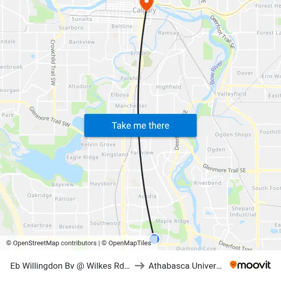 Eb Willingdon Bv @ Wilkes Rd SE to Athabasca University map