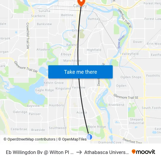 Eb Willingdon Bv @ Wilton Pl SE to Athabasca University map