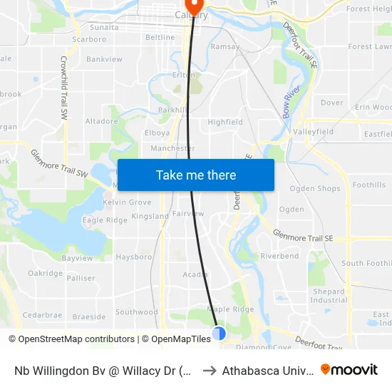 Nb Willingdon Bv @ Willacy Dr (E. Leg) SE to Athabasca University map