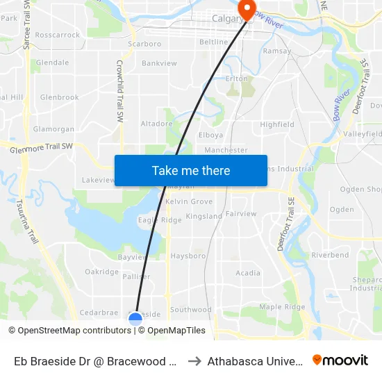 Eb Braeside Dr @ Bracewood Dr SW to Athabasca University map