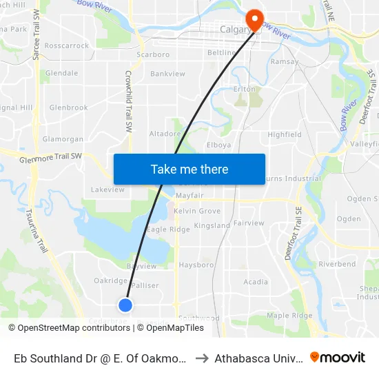 Eb Southland Dr @  E. Of Oakmoor Wy SW to Athabasca University map
