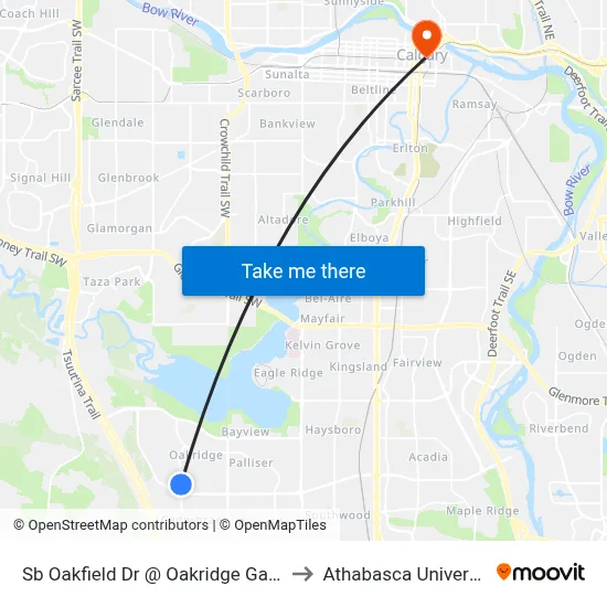 Sb Oakfield Dr @ Oakridge Ga SW to Athabasca University map
