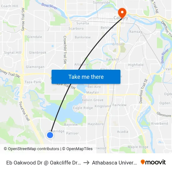 Eb Oakwood Dr @ Oakcliffe Dr SW to Athabasca University map